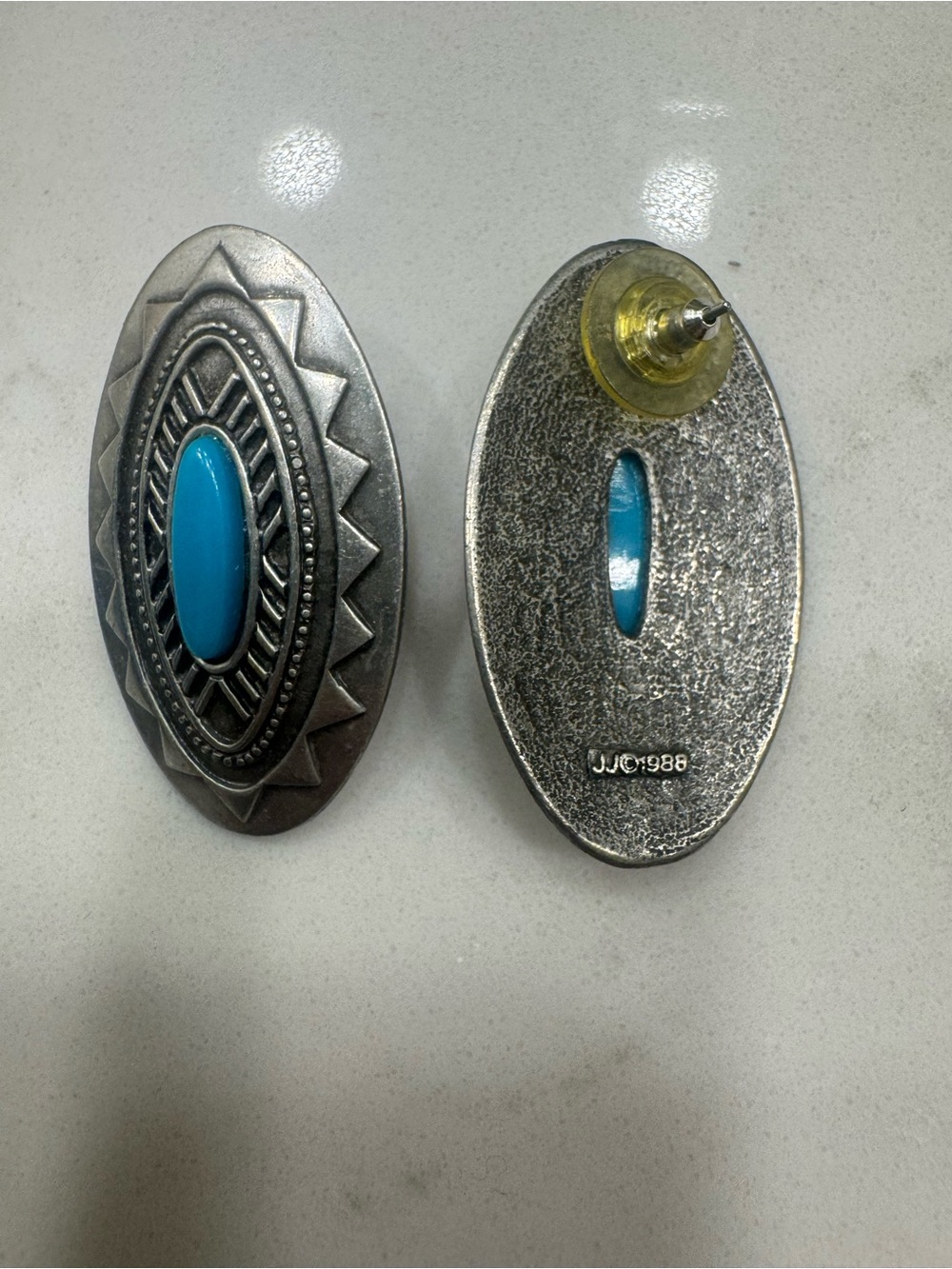 Silver Oval Turquoise-Accent Women's Earrings